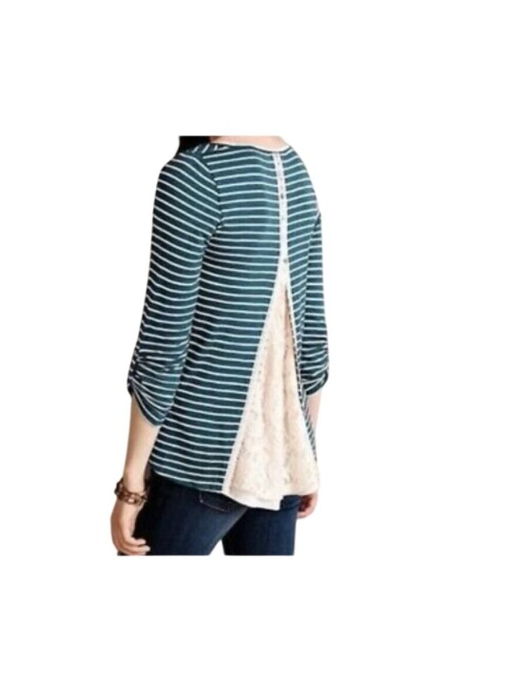Meadow Rue Women's Quarter Sleeve Top Sz M V-Neck Stripe Boho Anthropologie